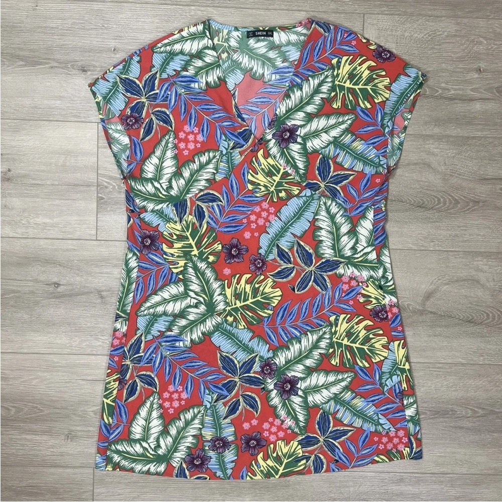 Shein Dress 0XL Hawaiian Tropical Red Blue Green Floral